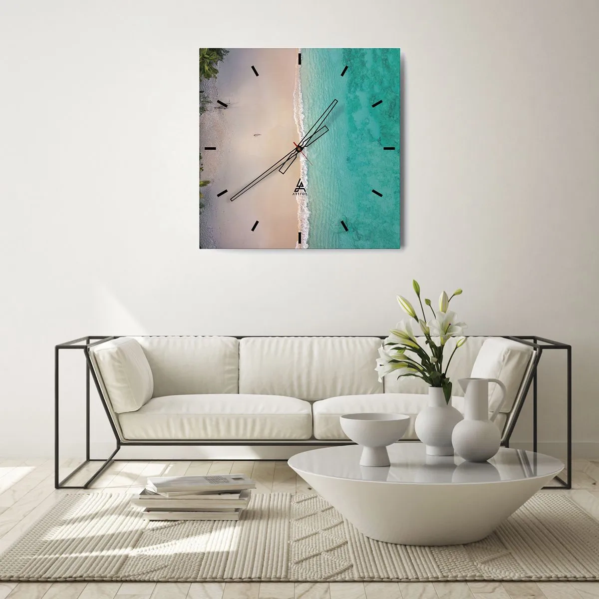 Wanduhr - Glasuhr - Luftaufnahme eines tropischen Strandes mit türkisfarbenem Wasser - 30x30cm - Paradiesstrand - Moderne Wanddekoration für Wohnzimmer und Schlafzimmer ARTTOR