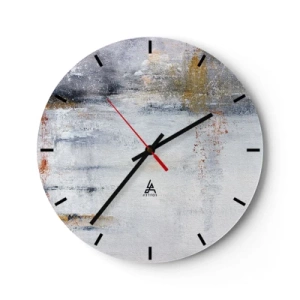 Wanduhr - Glasuhr - Eine abstrakte Komposition in Grau- und Goldtönen. - 30x30cm - Hinter dem Luftvorhang - Moderne Wanddekoration für Wohnzimmer, Küche und Schlafzimmer ARTTOR