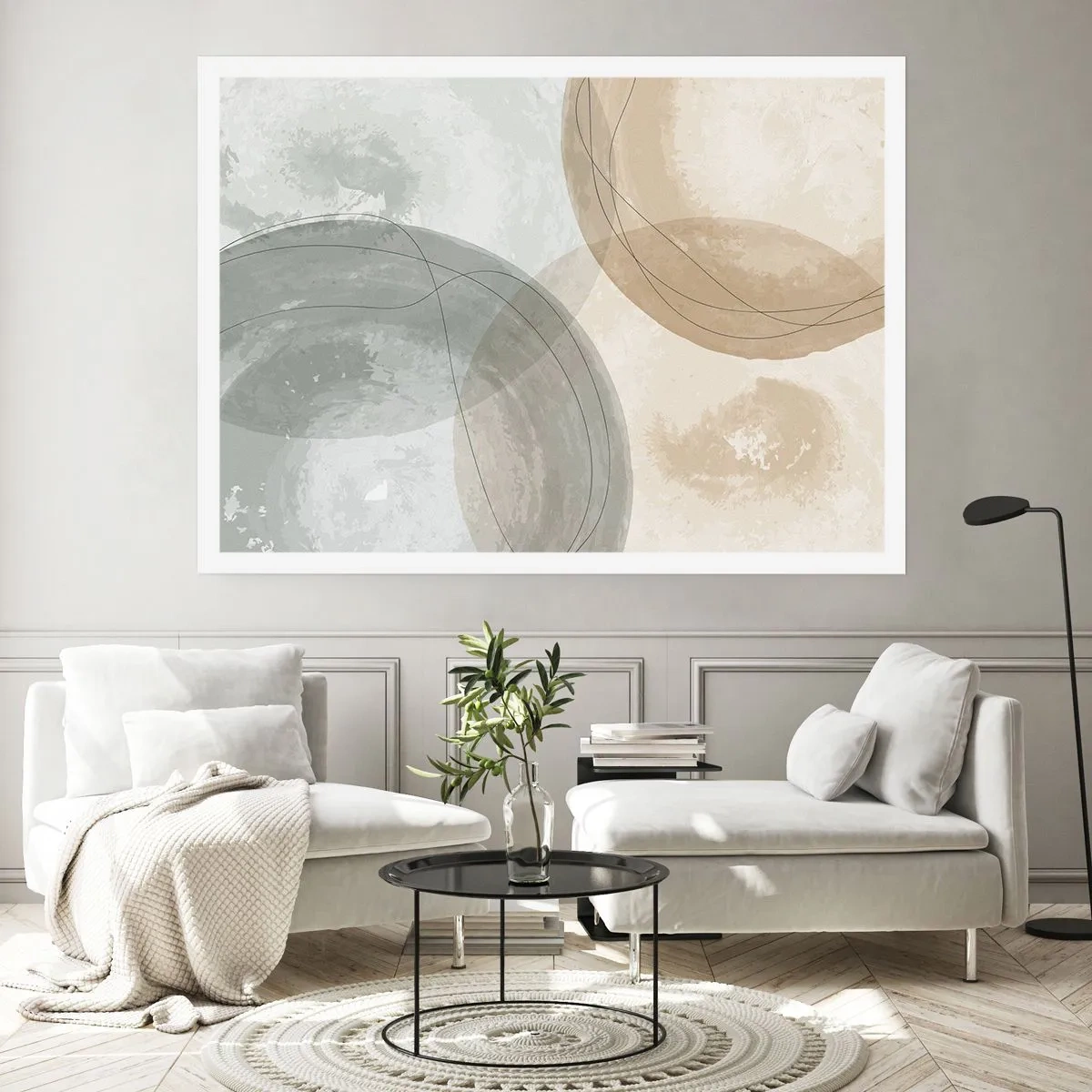 Poster - Abstrakte Komposition in Pastellfarben mit Linien - 100x70cm - Welten durchdringen - Moderne Wanddekoration für Wohnzimmer und Schlafzimmer ARTTOR