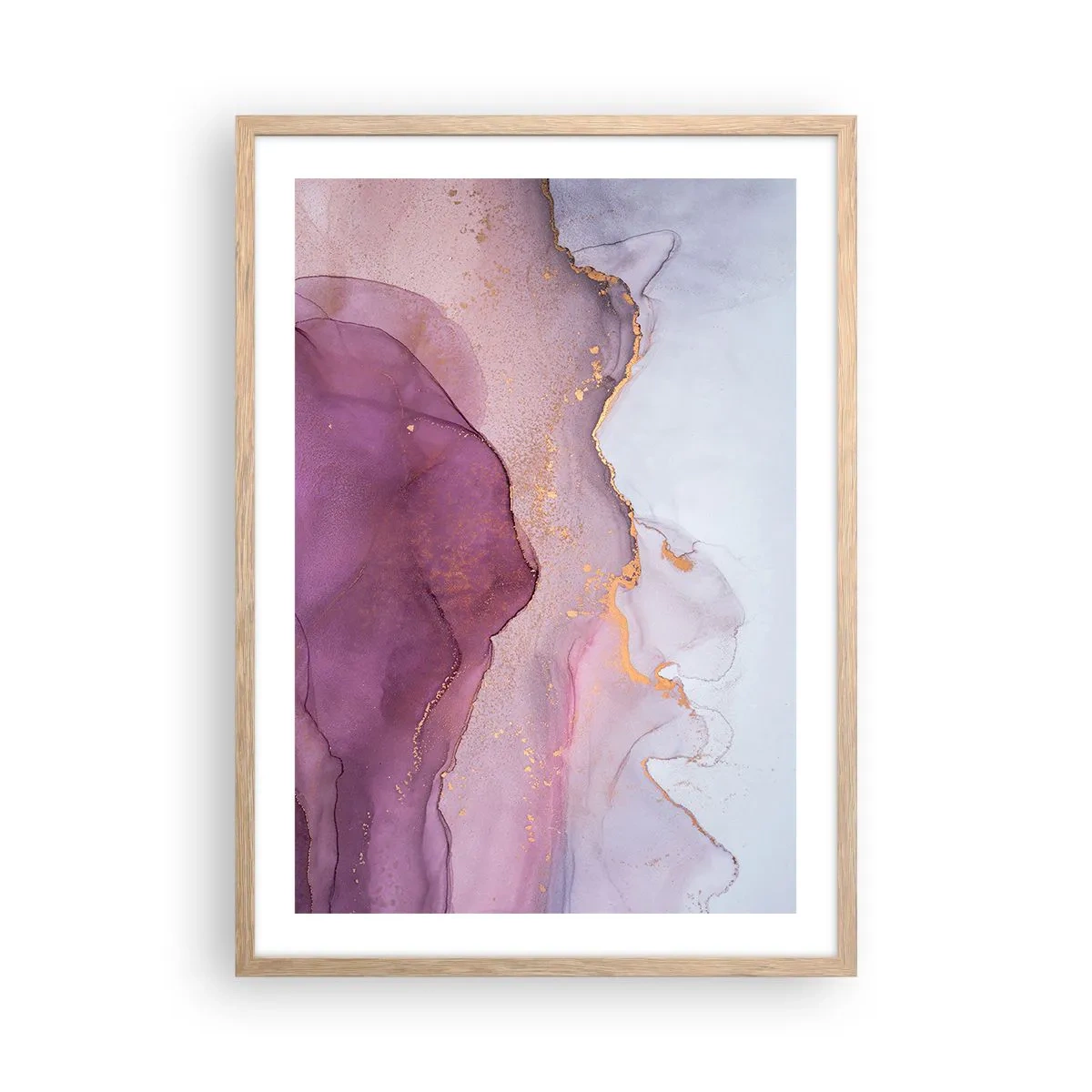 Poster in einem Rahmen aus heller Eiche - Violett und lila Wellen - 50x70 cm