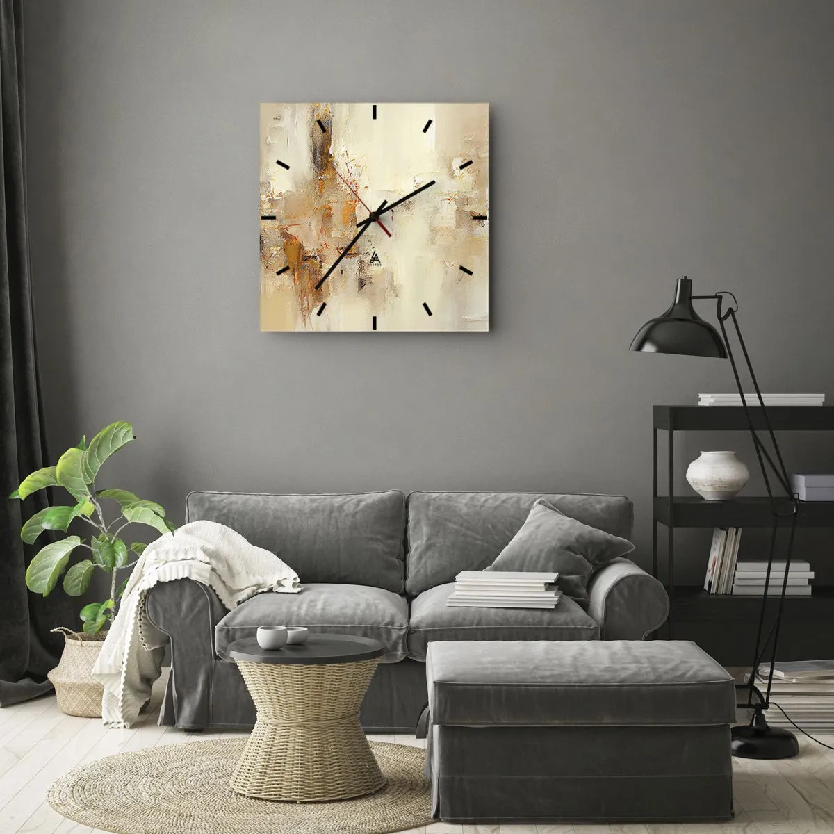 Wanduhr - Glasuhr - Eine abstrakte Komposition in warmen Gelb- und Brauntönen. - 30x30cm - Seele aus Bernstein - Moderne Wanddekoration für Wohnzimmer und Schlafzimmer ARTTOR