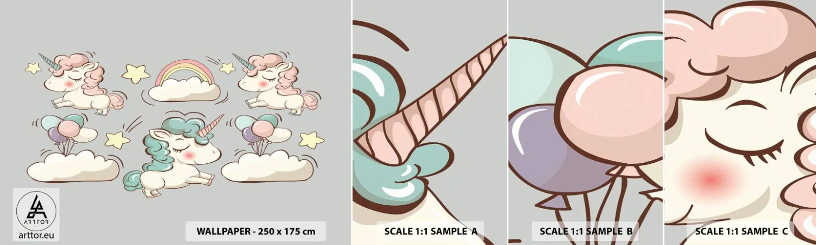 Fototapetenmuster Standard Eco - Sicherlich gibt es... - Für Kinder, Einhorn, Märchen - 100x30 cm