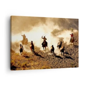 Bild auf Leinwand - Leinwandbild - Cowboys zu Pferd in Aktion im Wüstengelände - 70x50cm - Wirklich wilder Westen - Moderne Wanddekoration für Wohnzimmer und Schlafzimmer ARTTOR
