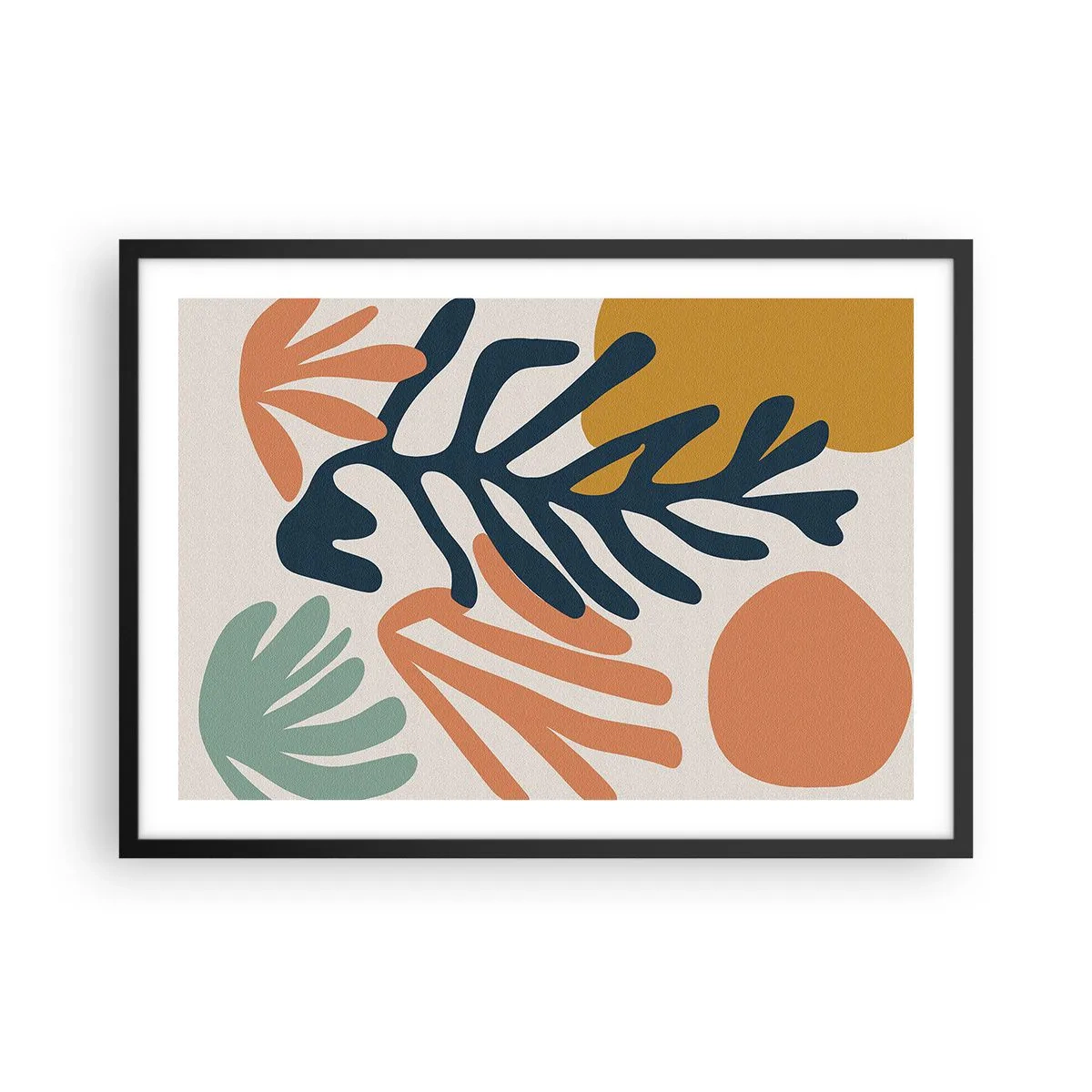 Poster in einem schwarzem Rahmen - Bunte Blätter im abstrakten Stil - 70x50cm - Korallenmeere - Moderne Wanddekoration für Wohnzimmer und Schlafzimmer ARTTOR