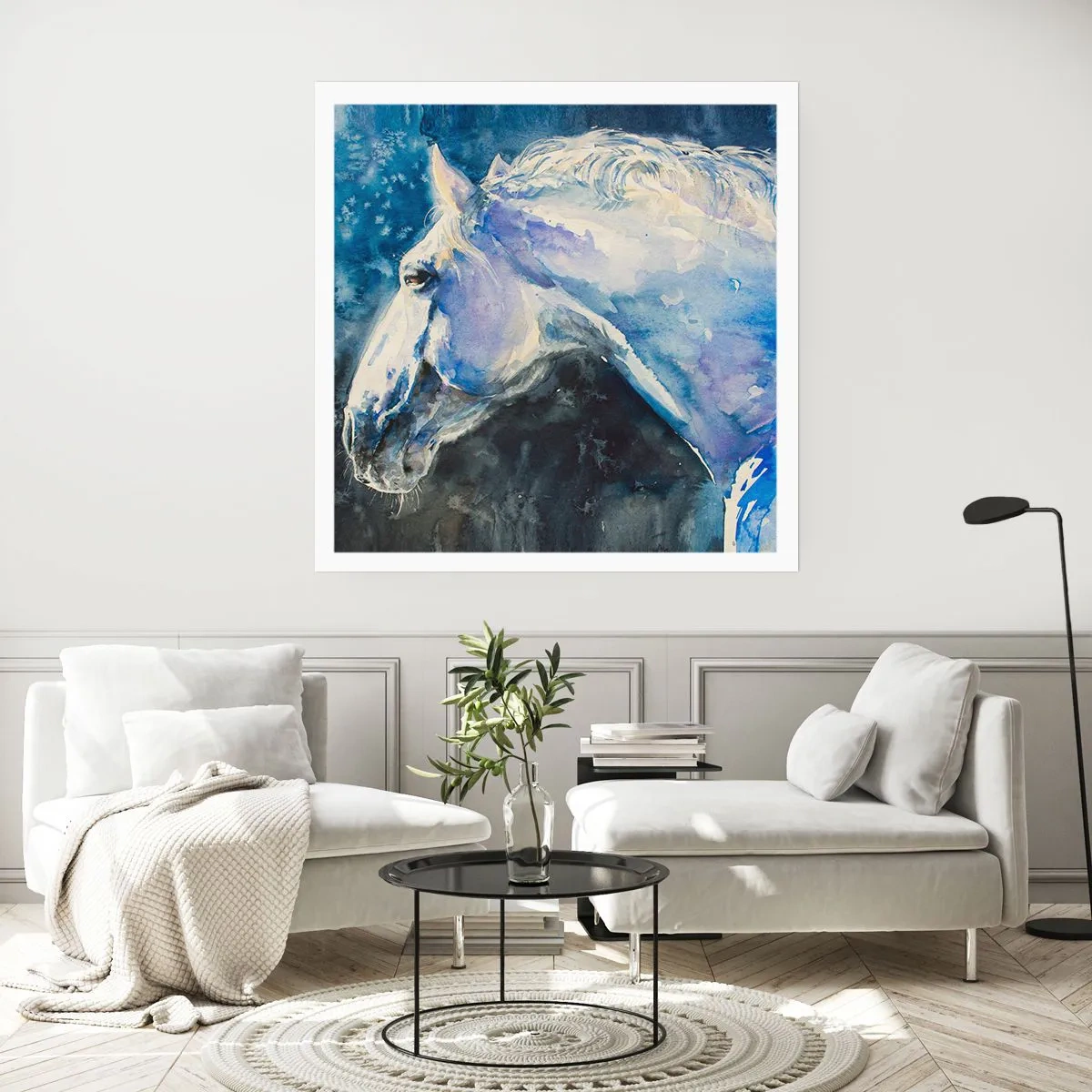 Poster - Porträt in blauem Glanz - 40x40 cm