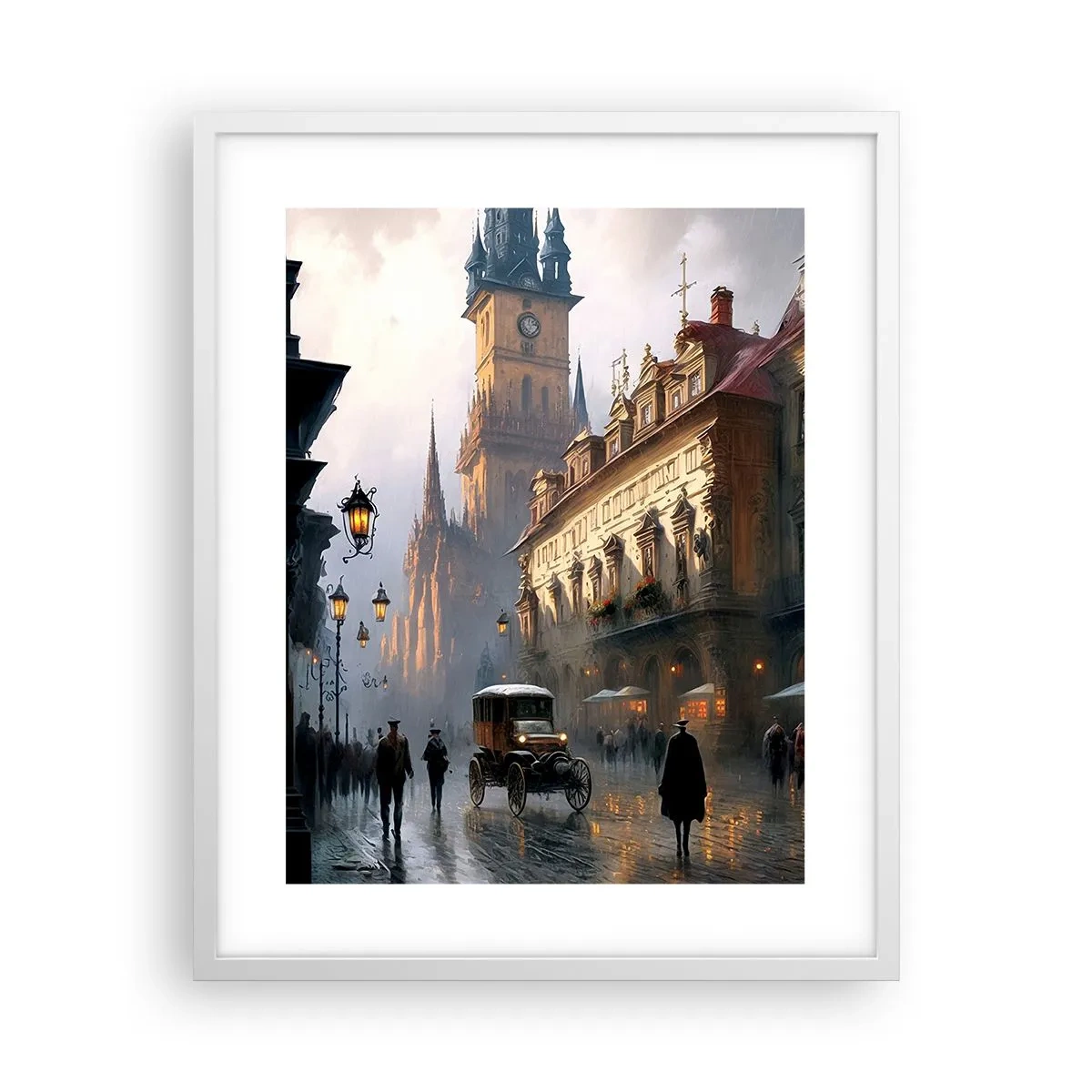 Poster in einem weißen Rahmen - Charme eines Prager Abends - 40x50 cm