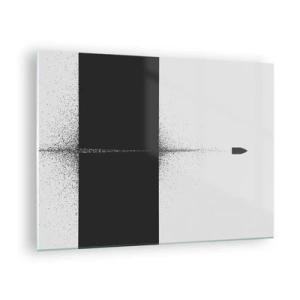 Glasbild - Bild auf glas - Eine abstrakte Komposition aus Schwarz und Weiß mit einer dynamischen Linie - 70x50cm - Direkt zum Ziel - Moderne Wanddekoration für Wohnzimmer und Schlafzimmer ARTTOR