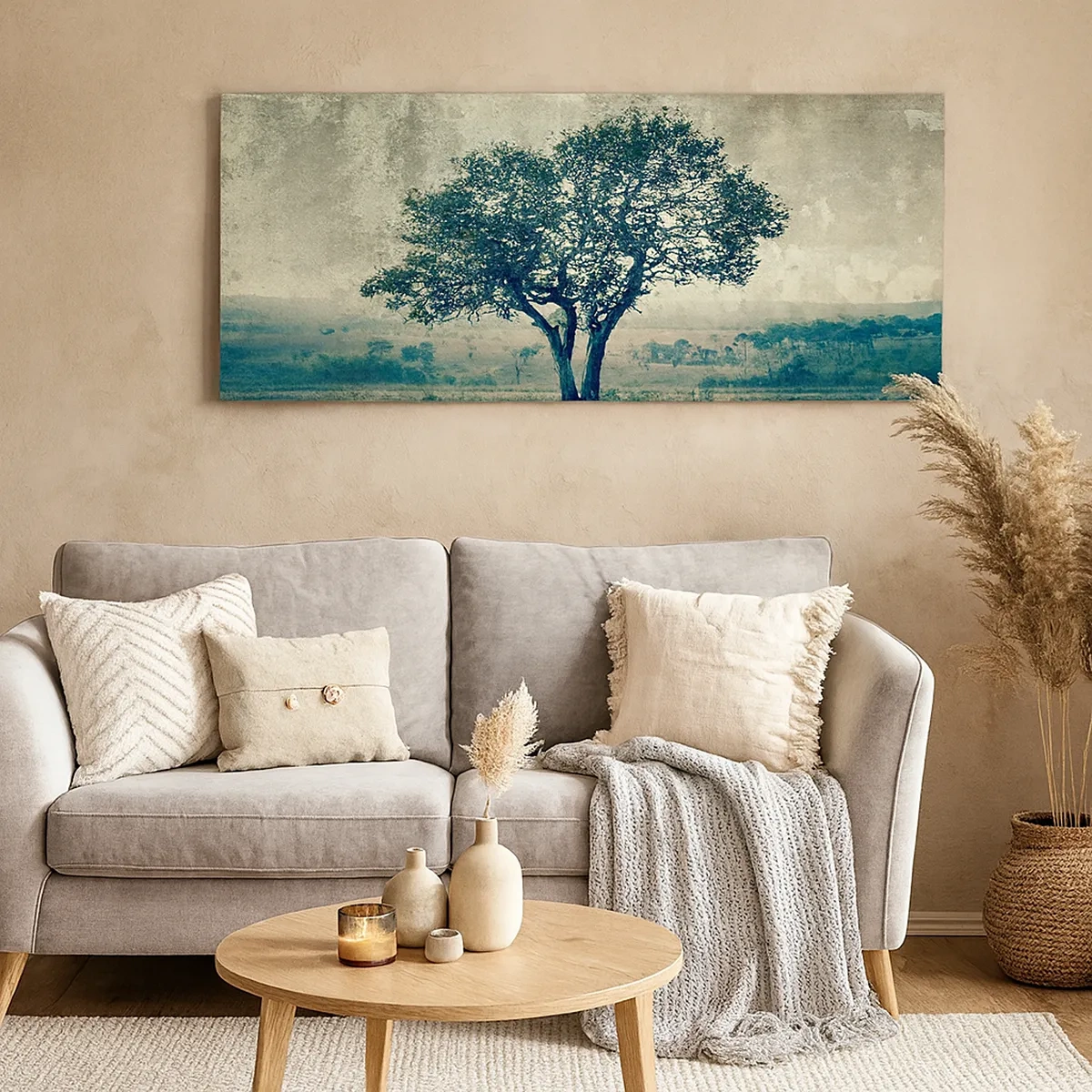 Bild auf Leinwand - Leinwandbild - Ein Apfelbaum auf blauem Feld? - 30x30 cm