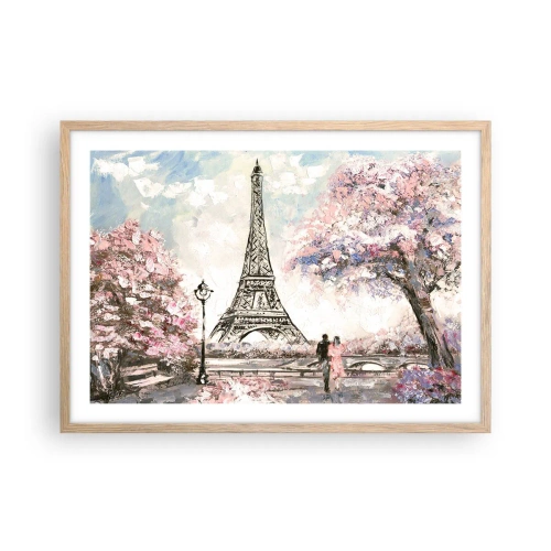 Poster in einem Rahmen aus heller Eiche - Aprilspaziergang durch Paris - 70x50 cm