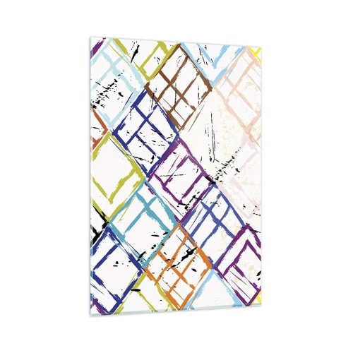 Glasbild - Bild auf glas - Bunte Abstraktion mit geometrischen Formen auf weißem Hintergrund - 80x120cm - Zellen zu vermieten - Moderne Wanddekoration für Wohnzimmer und Schlafzimmer ARTTOR