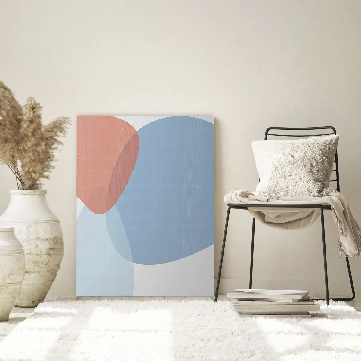 Glasbild - Bild auf glas - Eine abstrakte Komposition in Pastelltönen von Blau und Rosa mit organischen Formen. - 80x120cm - Pastellbeziehungen - Moderne Wanddekoration für Wohnzimmer und Schlafzimmer ARTTOR