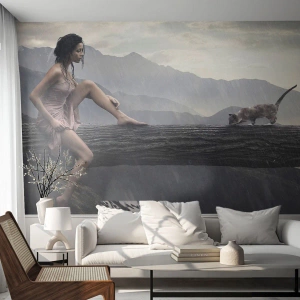 Selbstklebende Fototapete Deluxe Sticker - Gipfel der Schönheit - Frau, Modell, Landschaft - 300x210 cm