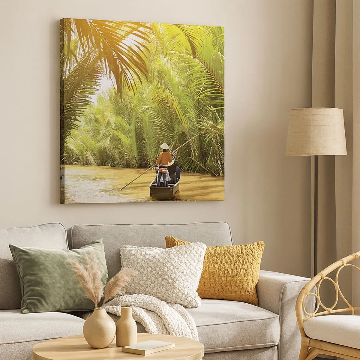 Bild auf Leinwand - Leinwandbild - Eine Palmenschlucht entlang - 30x30 cm