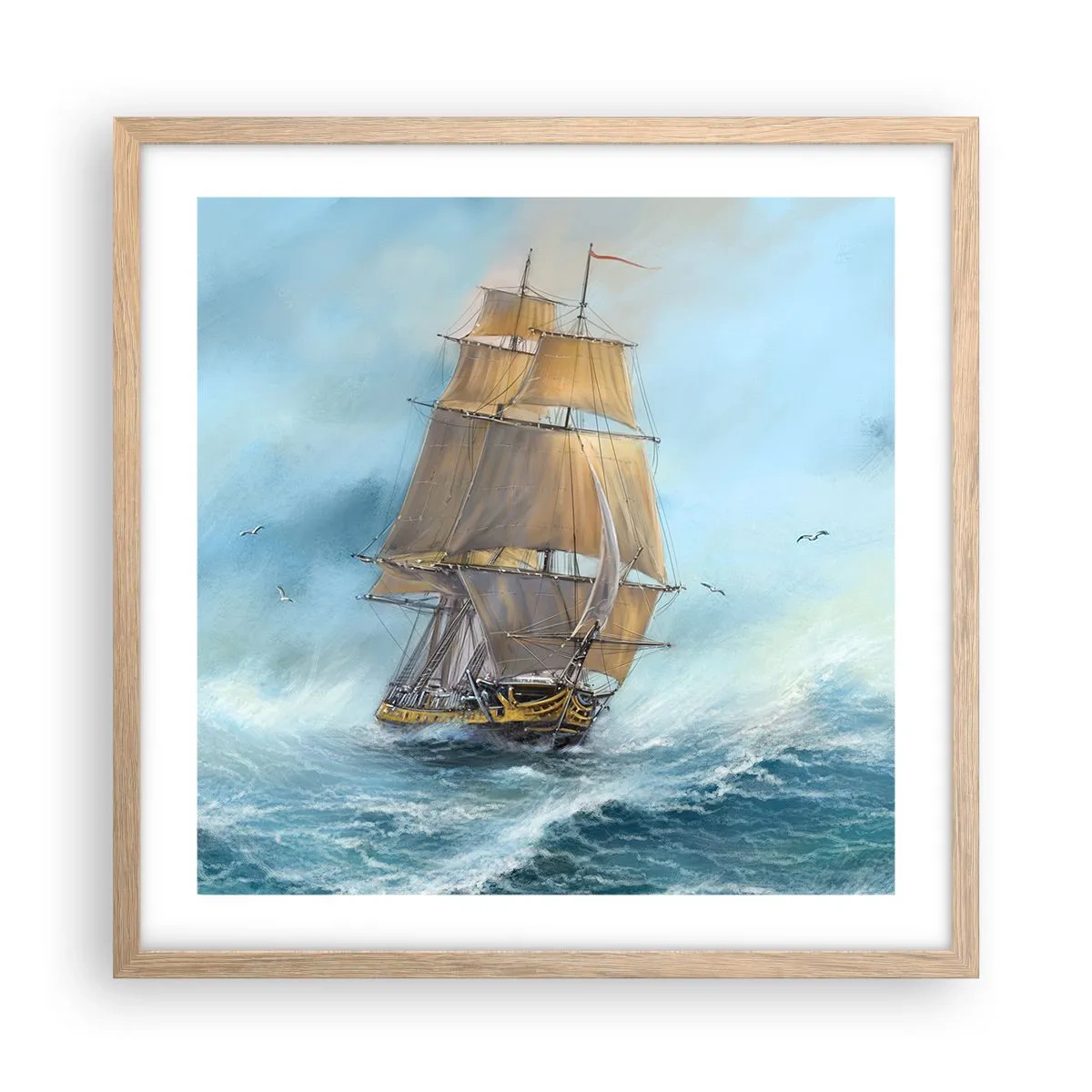 Poster in einem Rahmen aus heller Eiche - Über die Wellen gleiten - 50x50 cm