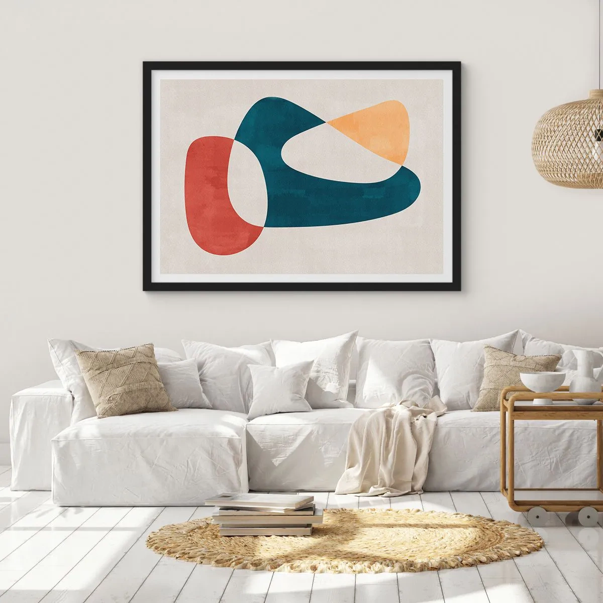 Poster in einem schwarzem Rahmen - Abstrakte Formen in harmonischen Farben - 100x70cm - Einflüsse und Metamorphosen - Moderne Wanddekoration für Wohnzimmer und Schlafzimmer ARTTOR