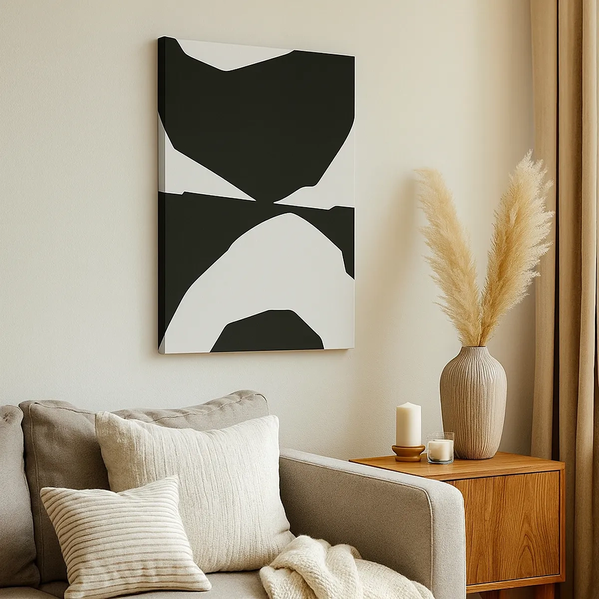 Bild auf Leinwand - Leinwandbild - Abstraktes Kontrastmuster in Schwarz und Weiß - 50x70cm - Positiv negativ - Moderne Wanddekoration für Wohnzimmer und Schlafzimmer ARTTOR