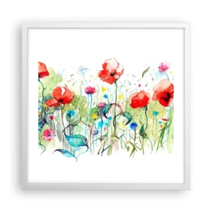 Poster in einem weißen Rahmen - Blühende Maiwiese - 50x50 cm