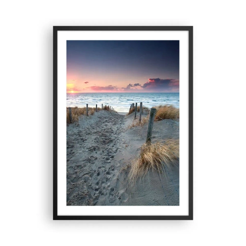 Poster in einem schwarzem Rahmen - Strandweg bei Sonnenuntergang mit Meerblick - 50x70cm - Du hast einen Regenbogen aus strahlendem Licht verschüttet ... - Moderne Wanddekoration für Wohnzimmer und Schlafzimmer ARTTOR