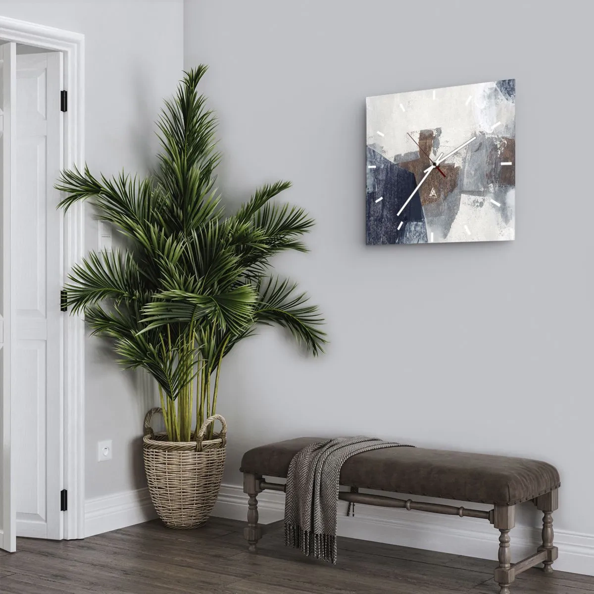 Wanduhr - Glasuhr - Abstrakte Formen in Blau- und Brauntönen - 30x30cm - Blaue und braune Formen - Moderne Wanddekoration für Wohnzimmer und Schlafzimmer ARTTOR