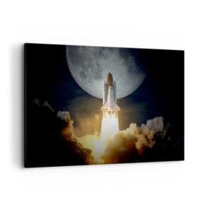 Bild auf Leinwand - Leinwandbild - Eine Rakete hebt vor dem Hintergrund eines Vollmonds ab, umgeben von dynamischen Wolken. - 120x80cm - Beginn eines überirdischen Abenteuers - Moderne Wanddekoration für Wohnzimmer und Schlafzimmer ARTTOR