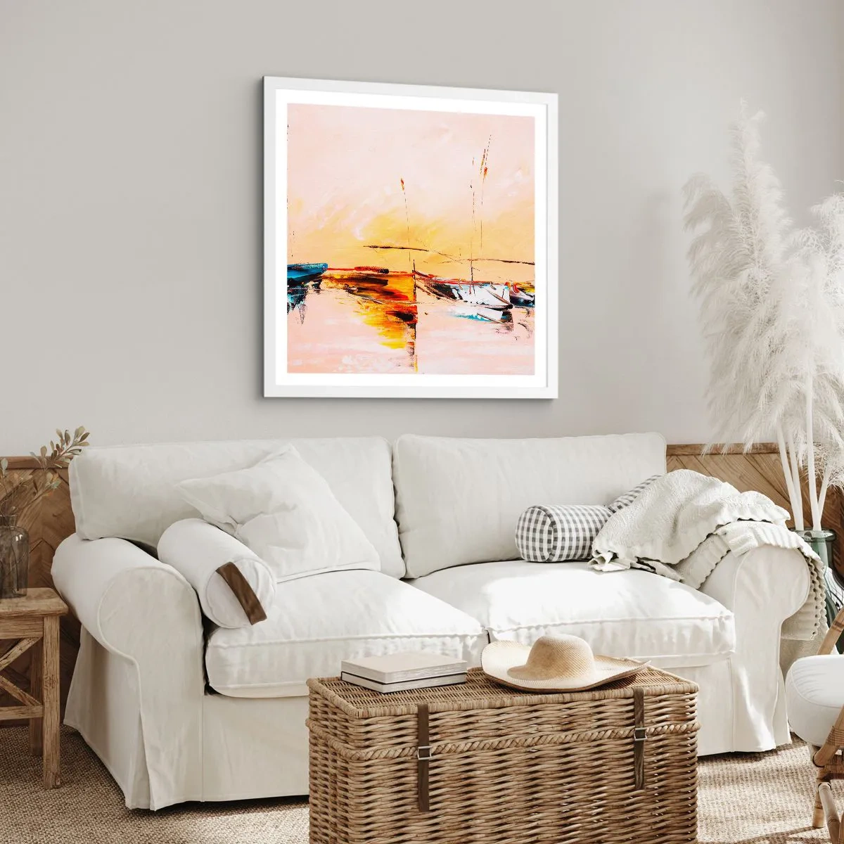 Poster in einem weißen Rahmen - Abend im Yachthafen - 40x40 cm