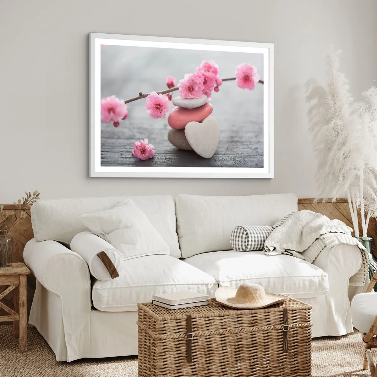 Poster in einem weißen Rahmen - Glückseligkeit mit einer Kirschblüte - 50x40 cm