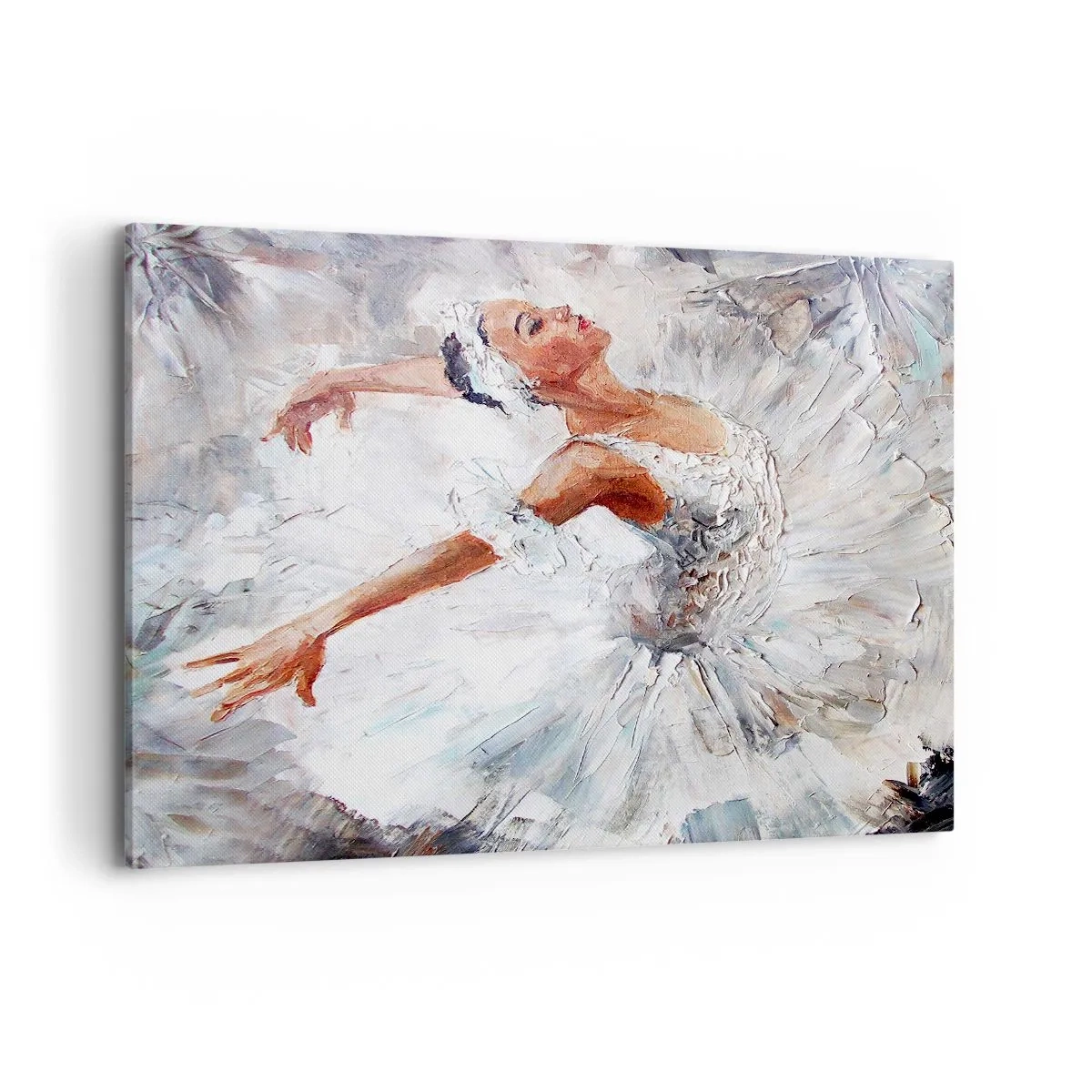 Bild auf Leinwand - Leinwandbild - Eine Ballerina in einem weißen Kleid tanzt - 120x80cm - Zart und leicht wie Tüll - Moderne Wanddekoration für Wohnzimmer und Schlafzimmer ARTTOR