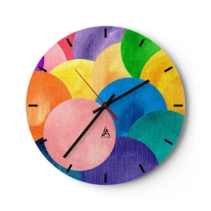 Wanduhr - Glasuhr - Bunte Kreise im Aquarellstil auf hellem Hintergrund - 30x30cm - Die ursprüngliche Fülle des Lebens - Moderne Wanddekoration für Wohnzimmer, Küche und Schlafzimmer ARTTOR