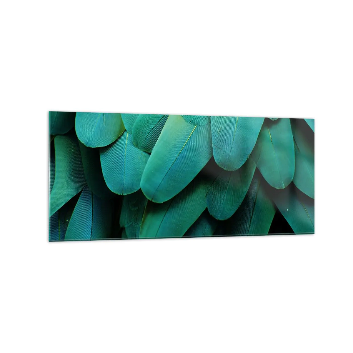 Glasbild - Bild auf glas - Federdetails in Grüntönen - 120x50cm - Papageienartige Präzision - Moderne Wanddekoration für Wohnzimmer und Schlafzimmer ARTTOR