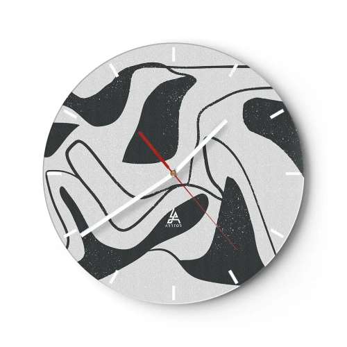 Wanduhr - Glasuhr - Schwarz-weiße abstrakte Formen im Labyrinth-Stil - 30x30cm - Abstraktes Spiel im Labyrinth - Moderne Wanddekoration für Wohnzimmer, Küche und Schlafzimmer ARTTOR