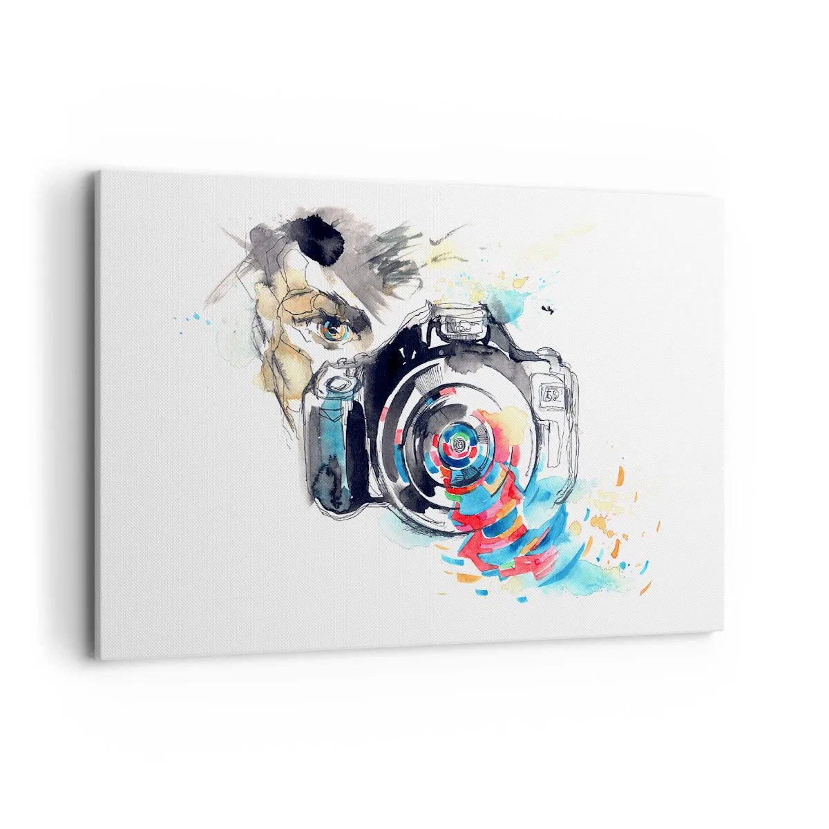 Bild auf Leinwand - Leinwandbild - Aquarellkamera mit farbenfrohen Details - 120x80cm - Im Auge der Linse - Moderne Wanddekoration für Wohnzimmer und Schlafzimmer ARTTOR
