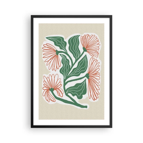 Poster in einem schwarzem Rahmen - Abstraktes Blumen- und Blattmotiv auf beigem Hintergrund - 50x70cm - Im Folkstil und modern - Moderne Wanddekoration für Wohnzimmer und Schlafzimmer ARTTOR