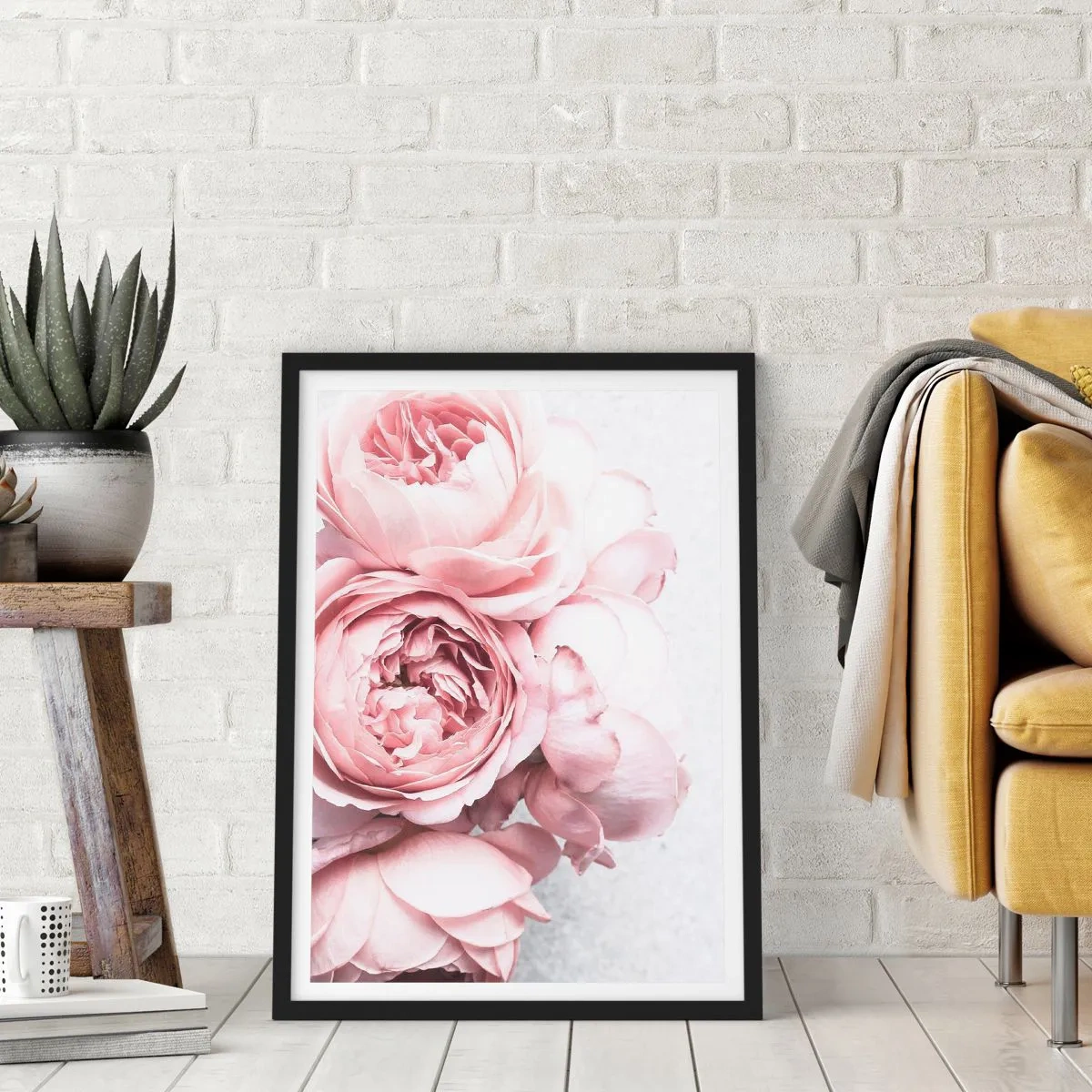 Poster in einem schwarzem Rahmen - Zarte rosa Pfingstrose Blumen Nahaufnahme - 50x70cm - Für Romantiker - Moderne Wanddekoration für Wohnzimmer und Schlafzimmer ARTTOR