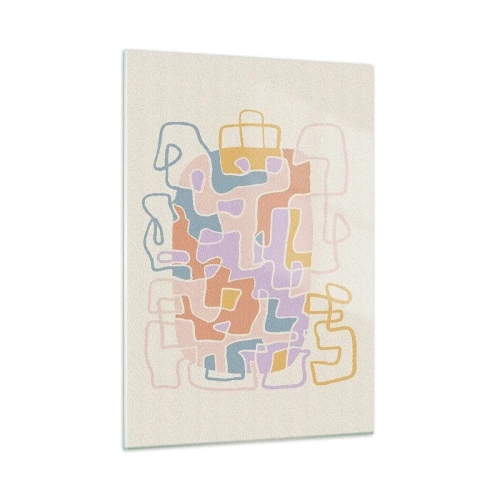 Glasbild - Bild auf glas - Ein buntes Labyrinth aus Linien auf cremefarbenem Hintergrund - 50x70cm - Labyrinth – ein freudiges Abenteuer - Moderne Wanddekoration für Wohnzimmer und Schlafzimmer ARTTOR