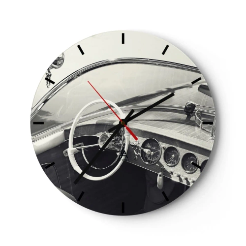Wanduhr - Glasuhr - Oldtimer-Innenraum mit Lenkrad und Armaturenbrett - 30x30cm - Wetter für die Reichen - Moderne Wanddekoration für Wohnzimmer, Küche und Schlafzimmer ARTTOR