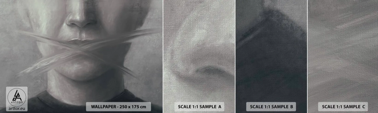 Fototapeten Muster Premium Canvas - Ohne ein Wort - Abstraktion, Grafik, Gesicht - 100x30 cm