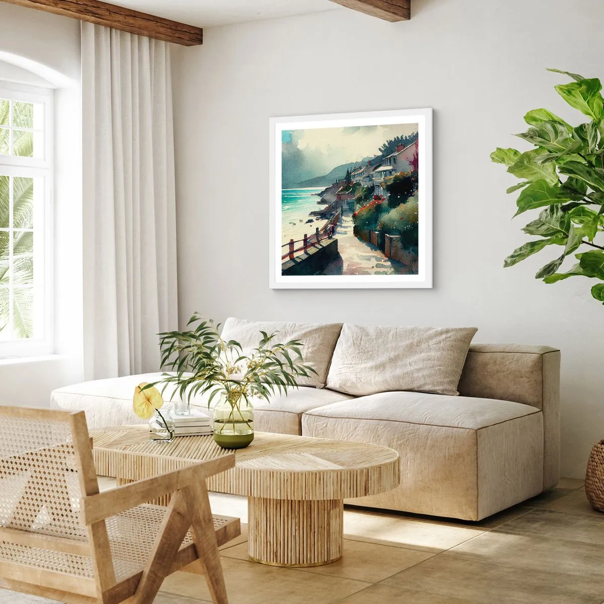 Poster in einem weißen Rahmen - Mittelmeerstadt - 60x60 cm