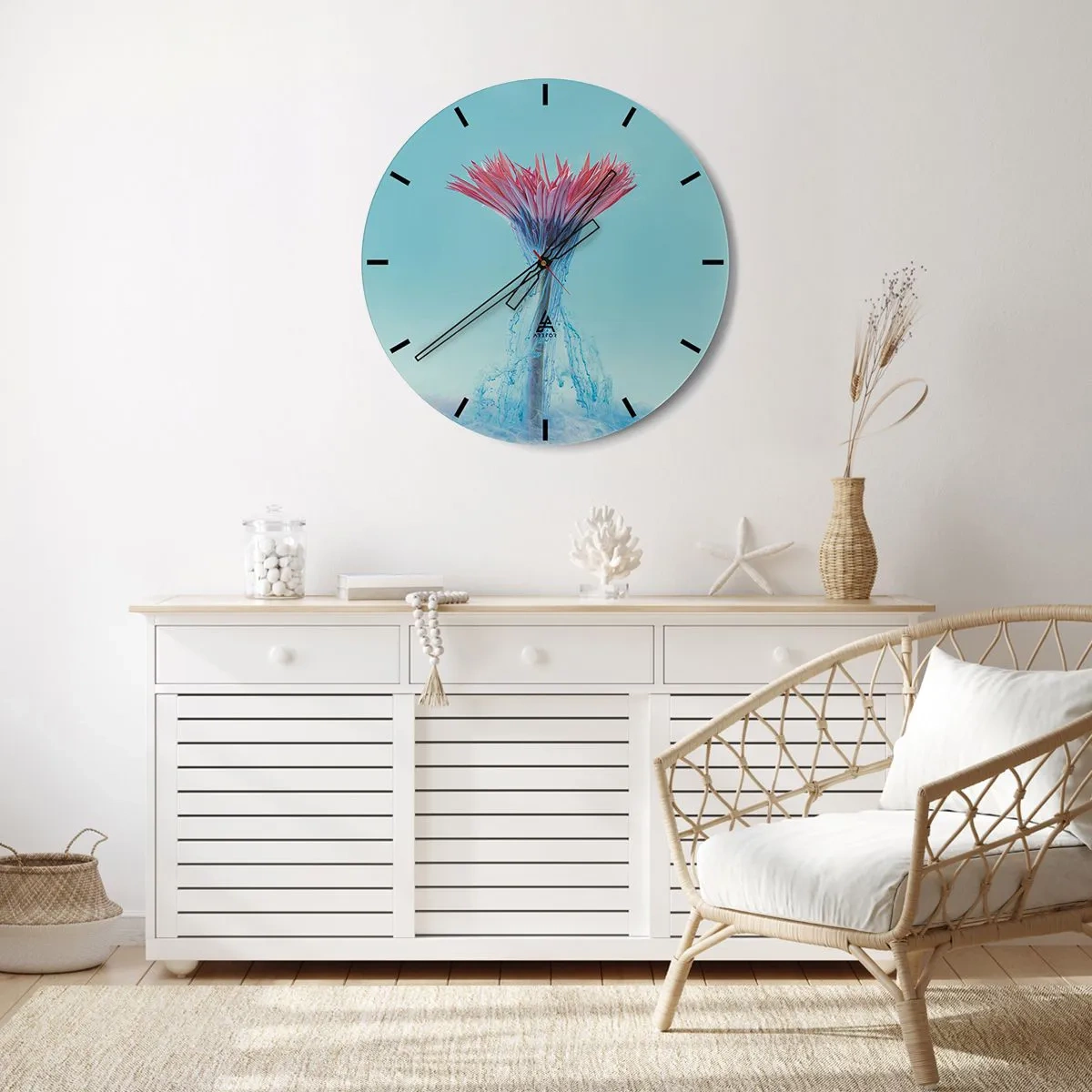 Wanduhr - Glasuhr - Blütenwasser, eine dynamische Farbexplosion - 30x30cm - In einer belebenden Umarmung - Moderne Wanddekoration für Wohnzimmer, Küche und Schlafzimmer ARTTOR