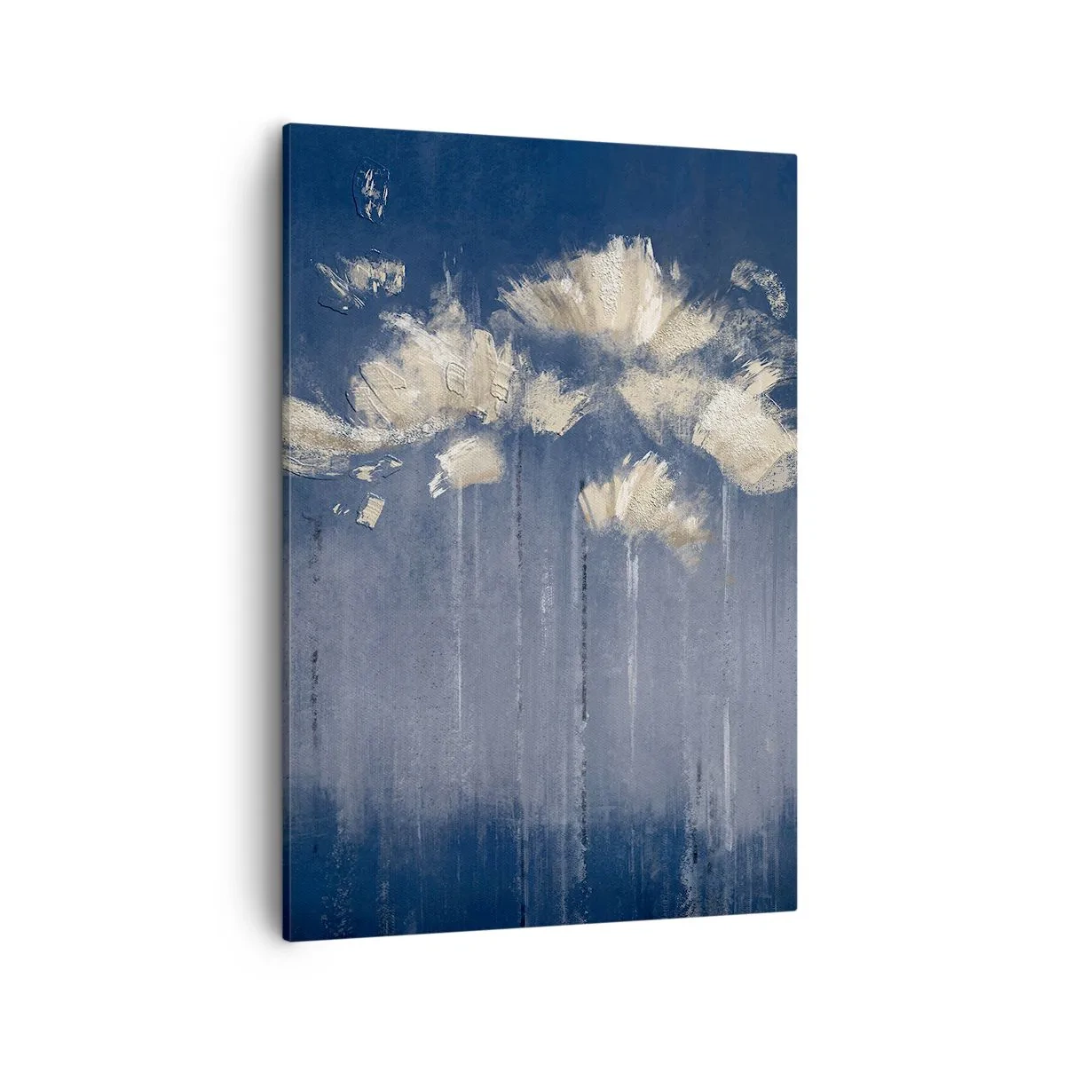 Bild auf Leinwand - Leinwandbild - Zarte Blüten auf blauem Hintergrund - 50x70cm - Wie Blütenblätter im Wind - Moderne Wanddekoration für Wohnzimmer und Schlafzimmer ARTTOR