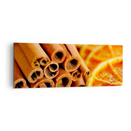 Bild auf Leinwand - Leinwandbild - Zimtstangen mit getrockneten Orangenscheiben in warmen Farben - 140x50cm - Kannst du ihr Aroma riechen? - Moderne Wanddekoration für Wohnzimmer und Schlafzimmer ARTTOR