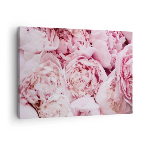 Bild auf Leinwand - Leinwandbild - Eine Nahaufnahme eines Straußes rosa Pfingstrosen - 70x50cm - Anschmiegsam und duftend - Moderne Wanddekoration für Wohnzimmer und Schlafzimmer ARTTOR