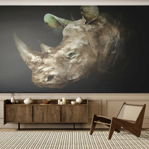 Fototapete Premium Canvas - Eine wahrhaft männliche Stärke - Abstraktion, Nashorn, Tiere - 250x175 cm
