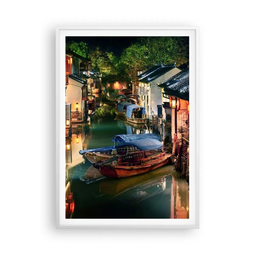 Poster in einem weißen Rahmen - Ein Abend auf einer chinesischen Straße - 70x100 cm