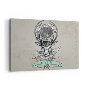 Bild auf Leinwand - Leinwandbild - Hirschgeometrie im Vintage-Stil mit Wild Life-Schriftzug - 100x70cm - St. sehen Hubertus - Moderne Wanddekoration für Wohnzimmer und Schlafzimmer ARTTOR