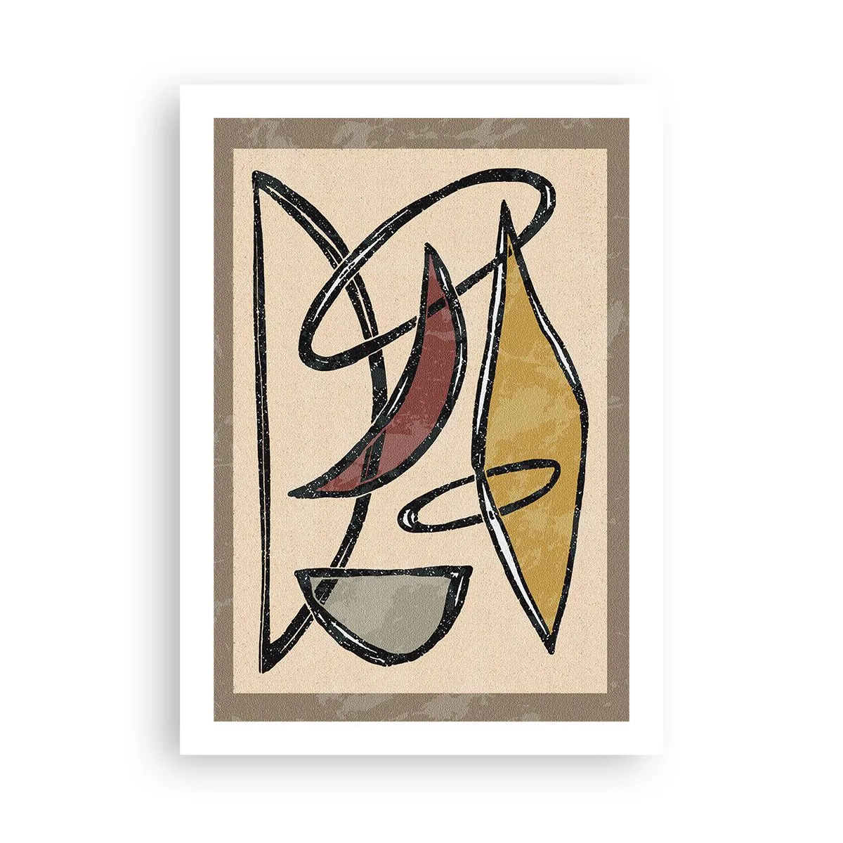 Poster - Abstrakte geometrische Komposition in Beige- und Schwarztönen - 50x70cm - Komposition – Bögen und Ovale - Moderne Wanddekoration für Wohnzimmer und Schlafzimmer ARTTOR