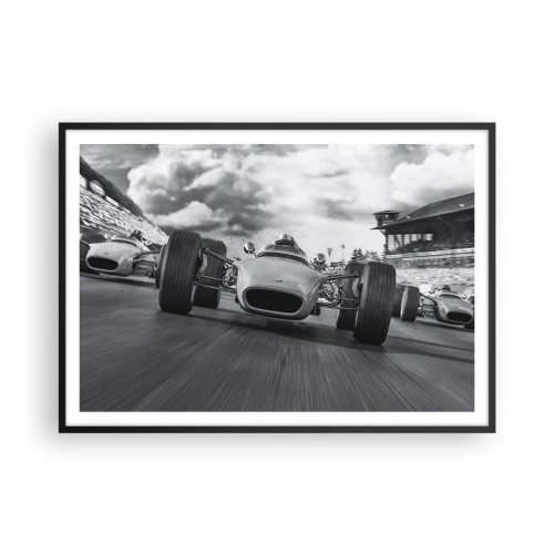 Poster in einem schwarzem Rahmen - Oldtimerrennen in Bewegung - 100x70cm - Power ist da! - Moderne Wanddekoration für Wohnzimmer und Schlafzimmer ARTTOR