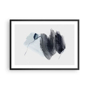 Poster in einem schwarzem Rahmen - Abstrakte Komposition in Grau- und Blautönen - 70x50cm - Intensität und Bewegung - Moderne Wanddekoration für Wohnzimmer und Schlafzimmer ARTTOR
