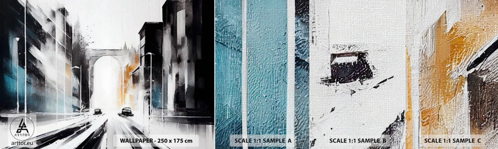 Fototapeten Muster Premium Canvas - Stadtstudie: Architektur und Bewegung - Die Architektur, Landschaft, Straße - 100x30 cm