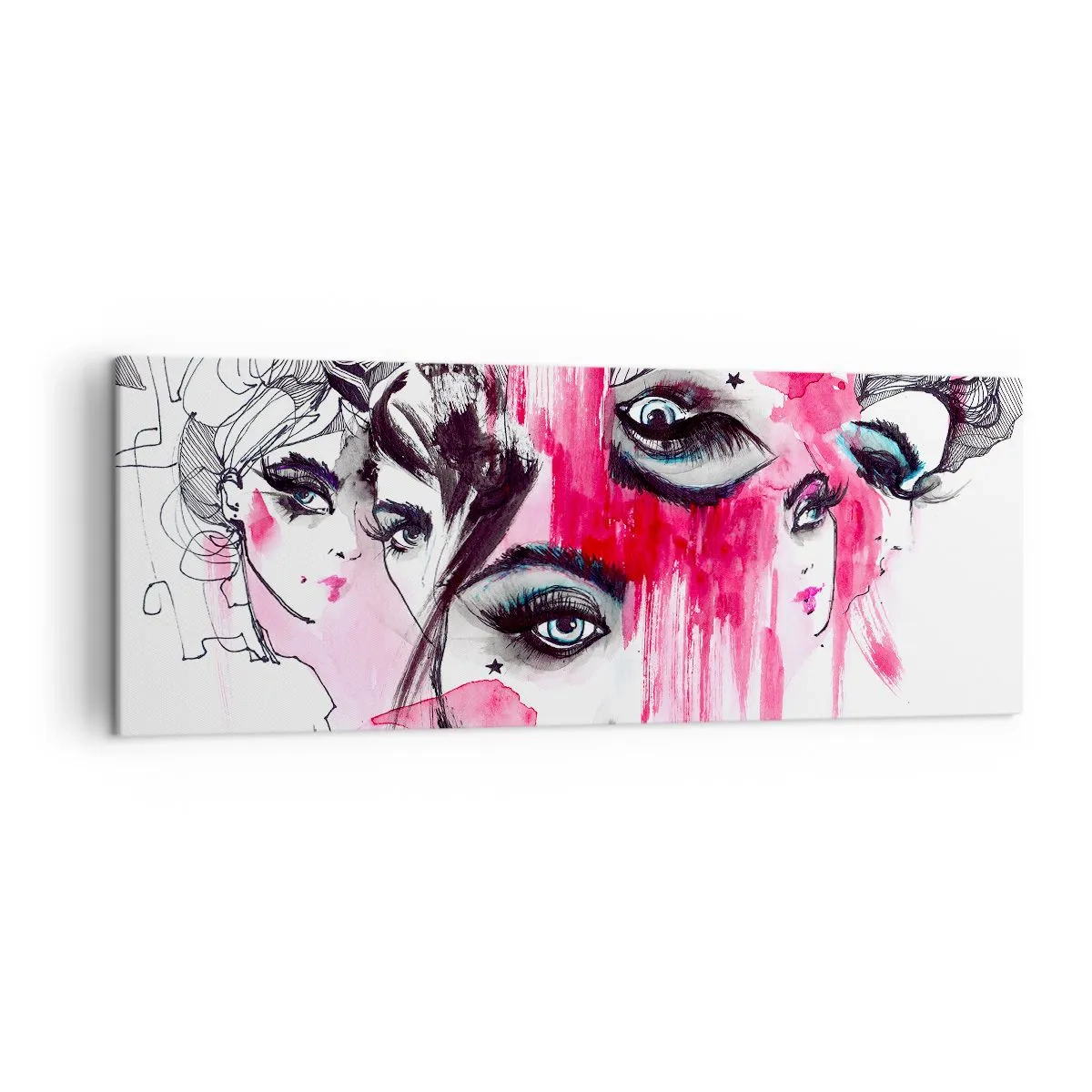 Bild auf Leinwand - Leinwandbild - Abstraktes Gesicht in Rosa- und Schwarztönen - 140x50cm - Abstrakte Augen - Moderne Wanddekoration für Wohnzimmer und Schlafzimmer ARTTOR