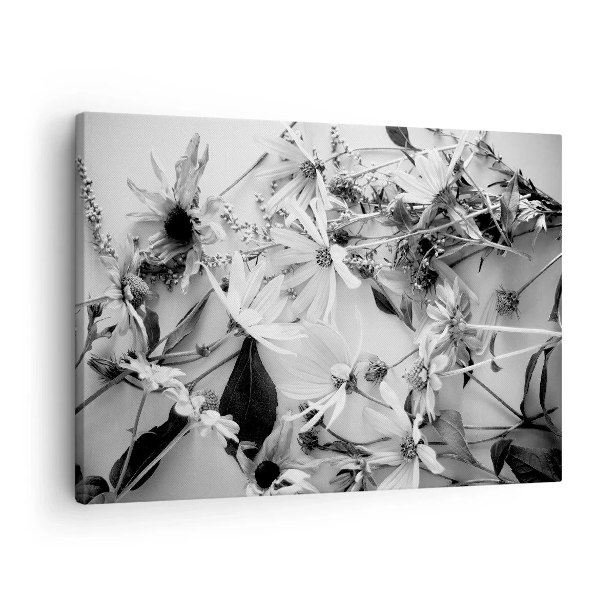 Bild auf Leinwand - Leinwandbild - Schwarz-weiße Blumenarrangements in dezentem Kunststil - 70x50cm - Kein Blumenstrauß - Moderne Wanddekoration für Wohnzimmer und Schlafzimmer ARTTOR